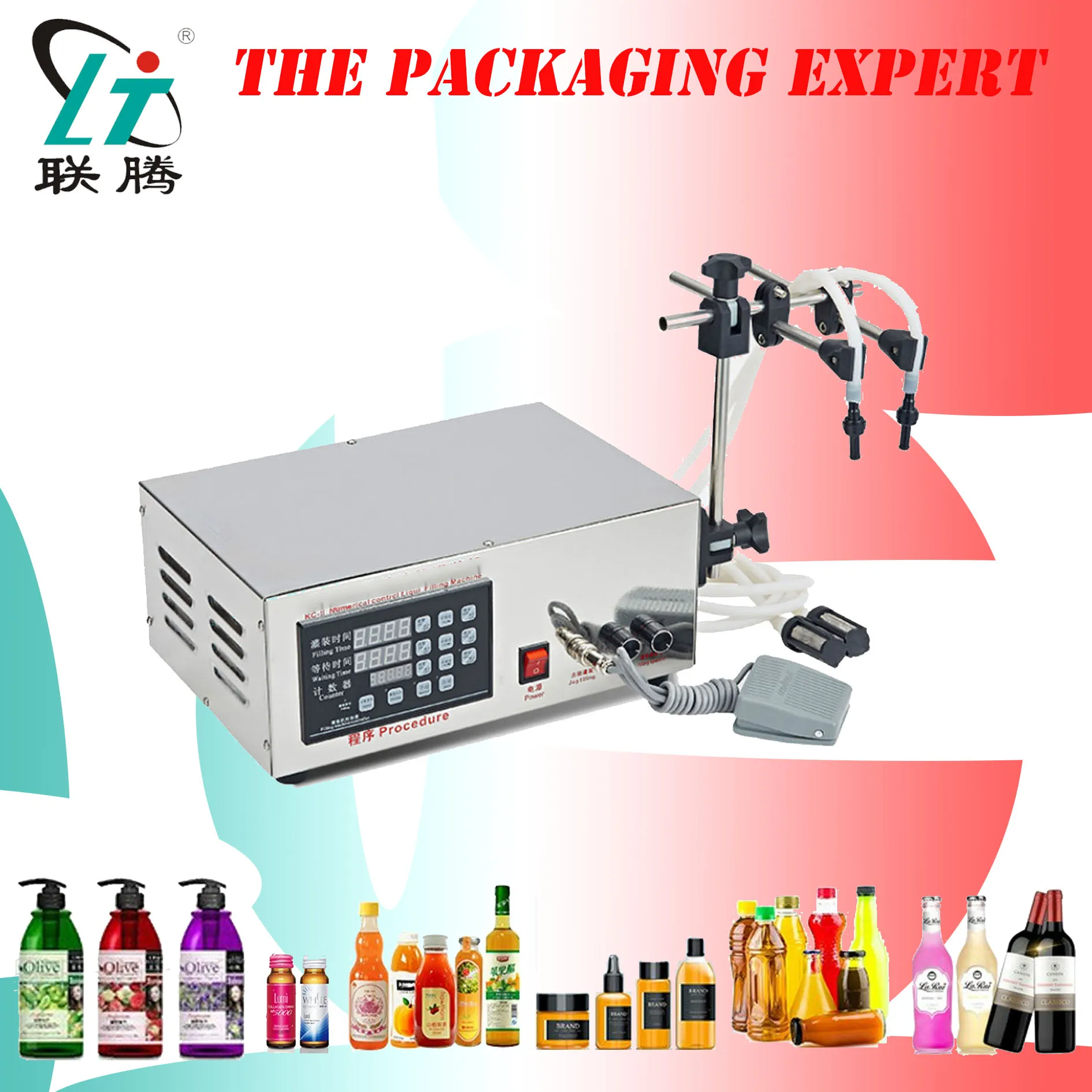 

Double Heads Liquid Filling Machine Digital Filler Water Perfume Milk Vinegar Soy Sauce Drinking Beverage Juice 5-5000ml