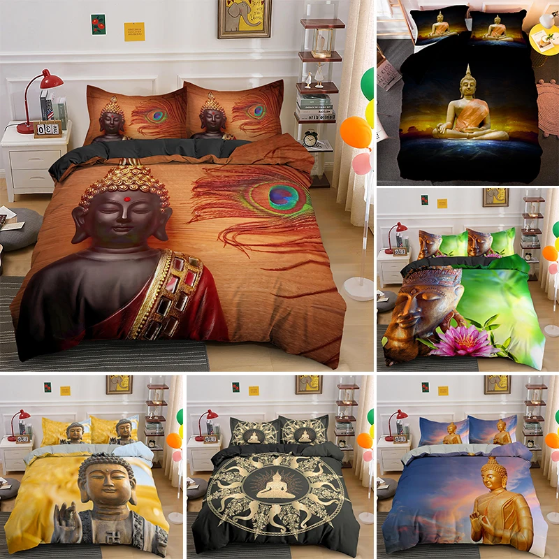 

Sitting Lotus Buddha King Queen Bedding Set Soft Duvet Cover For Adults Bedclothes Bed Sets Quilt Covers And Pillowcase 2/3pcs