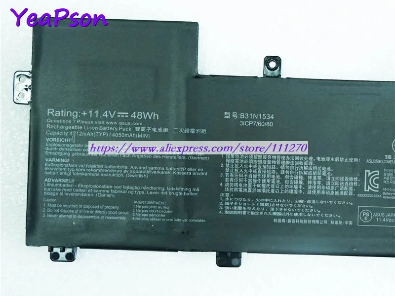 QISTAR 11 4 V 48Wh подлинный B31N1534 Аккумулятор для ноутбука Asus Zenbook UX510UW UX510UX серии