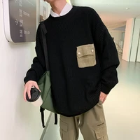 uyuk autumnwinter ins trend knit s in contrast ing colors pocket turtlenecks for mens preppy look hombre homme