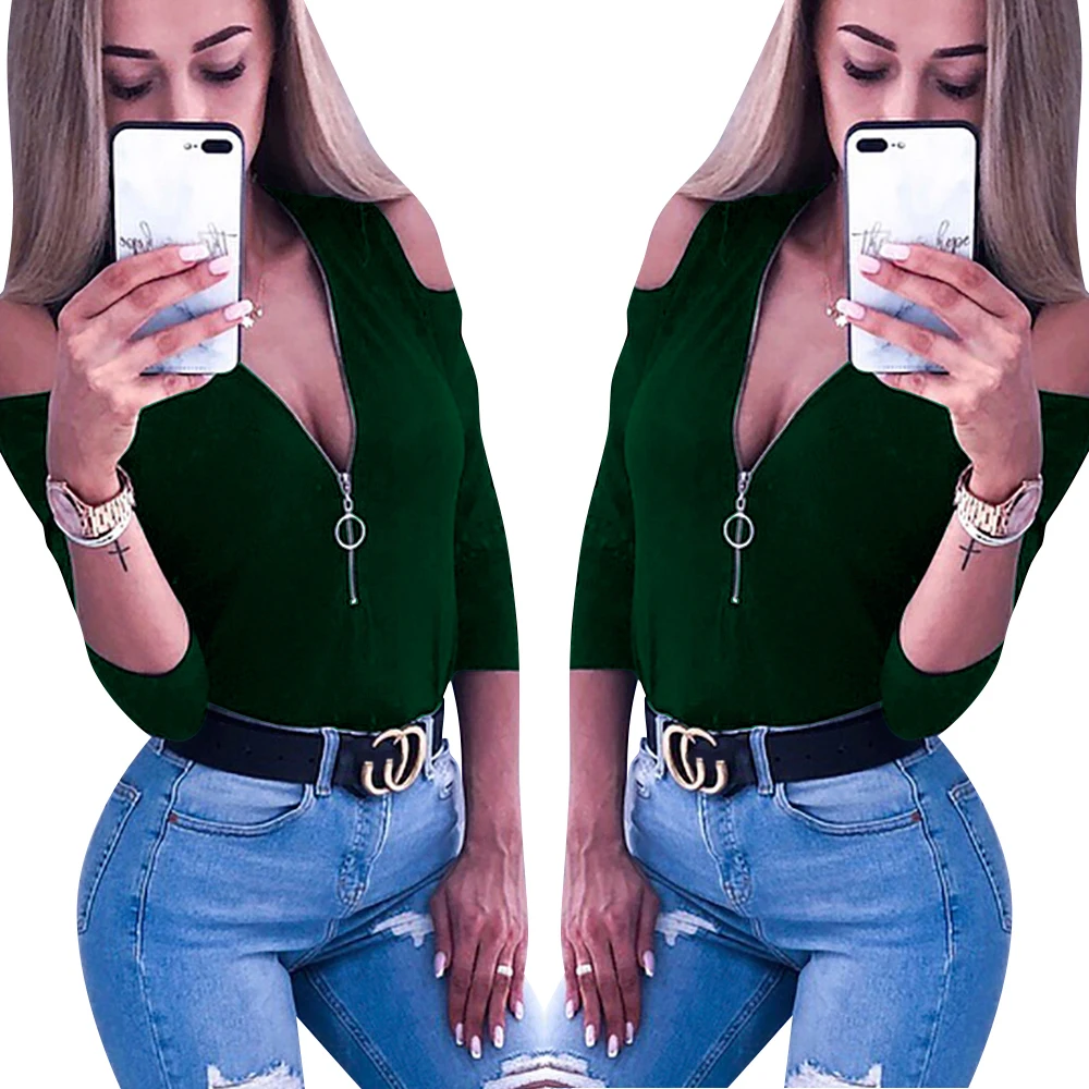 Распродажа женская сексуальная однотонная приталенная блуза на молнии с рукавом