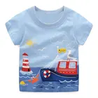 Летняя мультяшная футболка для мальчиков, хлопковая Футболка с рисунком автомобиля и корабля, детские топы для мальчиков, детская одежда, одежда для детского сада