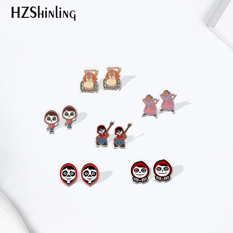 Coco Cartoon Pattern Acrylic Stud Earrings Resin Epoxy Ear Jewelry  Украшения и