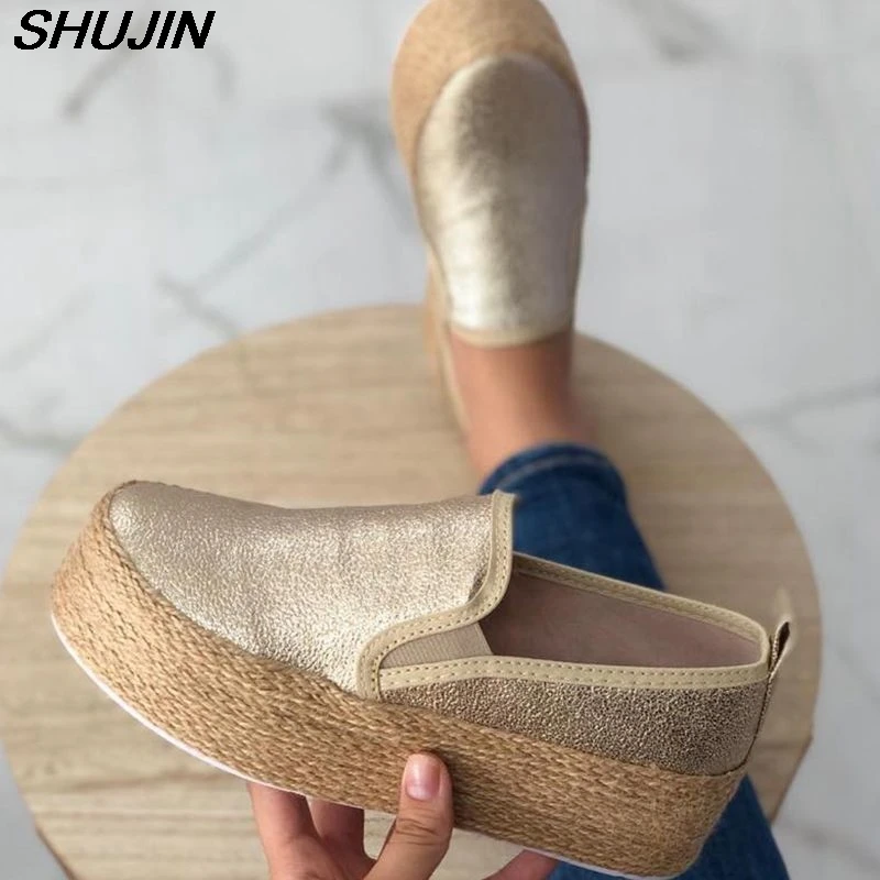 Женские кроссовки на толстой подошве SHUJIN белые повседневные кожаные туфли