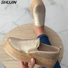 Женские кроссовки на толстой подошве SHUJIN, белые повседневные кожаные туфли на плоской подошве со шнуровкой и закругленным носком на осень