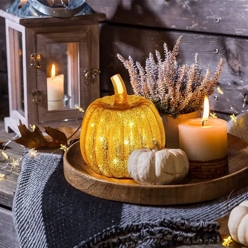 

OSALADI 1pc Glass Pumpkin Lantern LED Halloween Light Pumpkin Luminous Desktop Lamp Halloween Prop Party Decoration (Golden)