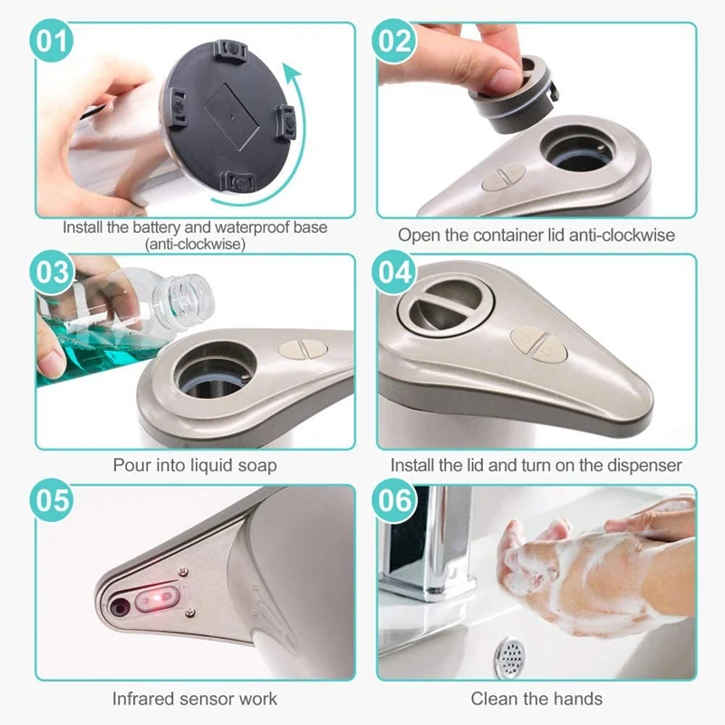

GTBL Automatic Soap Dispenser,Touchless Soap Dispenser Equipped with Stainless Steel,Infrared Motion Sensor, Silver-Gray