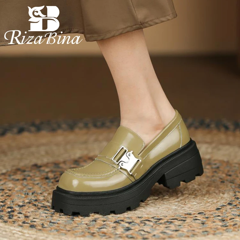 

RIZABINA 2022 Woman Pumps Genuine Leather Thick Bottom Buckle Women Shoes For Spring Fashion Cool Club Footwear Size 34-39