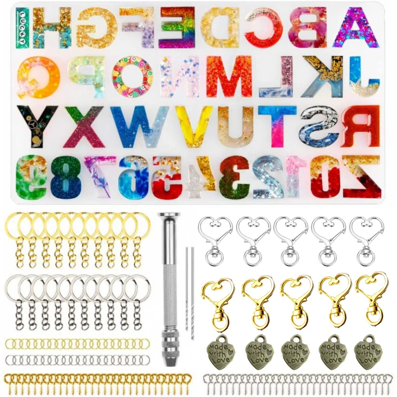 239 шт Силиконовые формы Обратный смолы литья буква алфавита брелок для