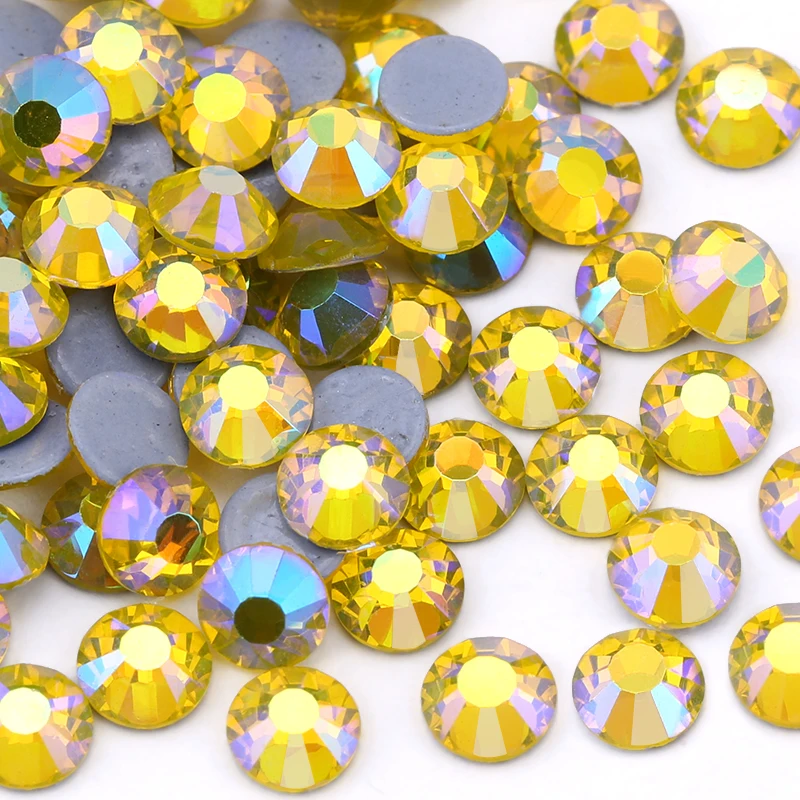 

QIAO Citrine AB Hot Fix Rhinestone Plating Color Crystal Glass SS6-SS30 Iron On Rhinestone For Clothes Decoration