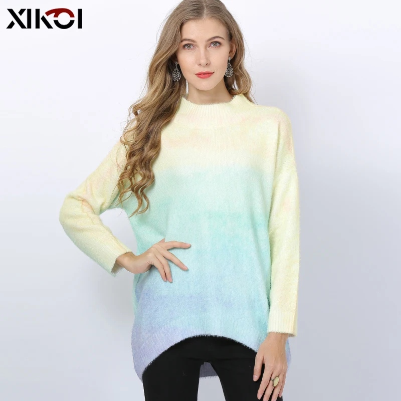 Женский свободный Свитер оверсайз Повседневные пуловеры с рукавом летучая мышь