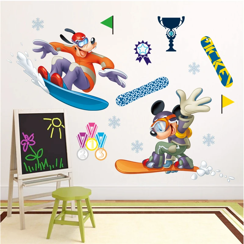 Дисней Микки Гуфи лыжный конкурс Наклейки на стены детские комнаты спальня