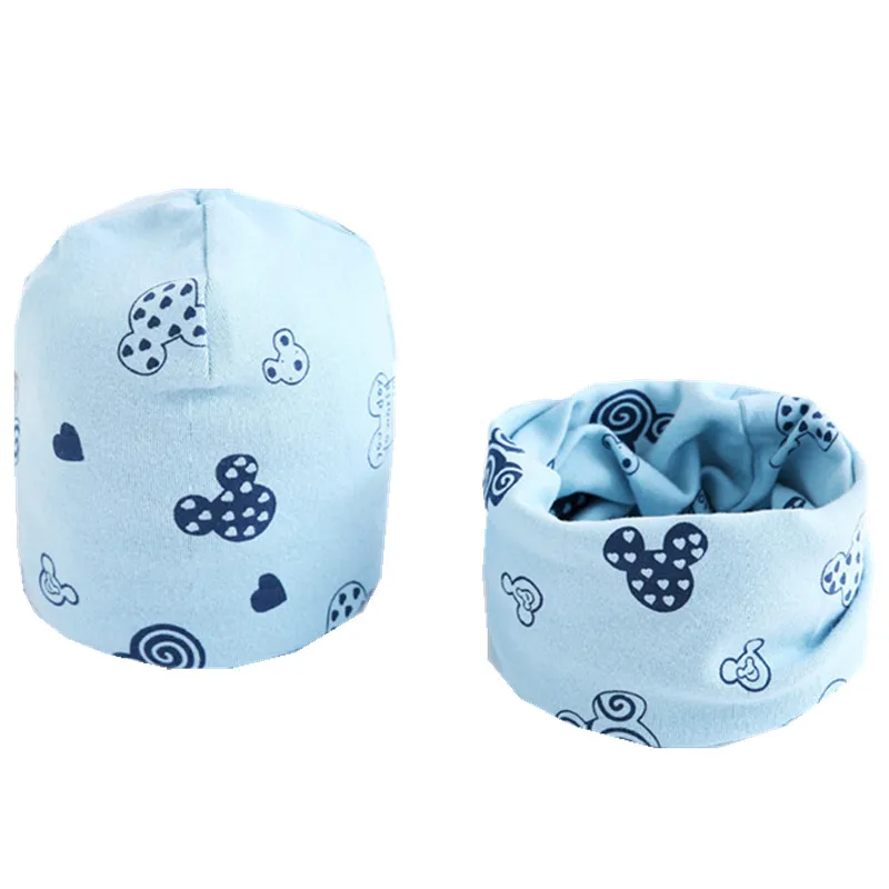 blue mouse Новинка, осенний комплект для девочек, шапка и шарф, детская шапка, шарф-воротник, зимняя шапка для девочек, шапка для мальчиков, хлопковый плюшевый Детский набор из шапки и шарфа - Цвет: blue mouse