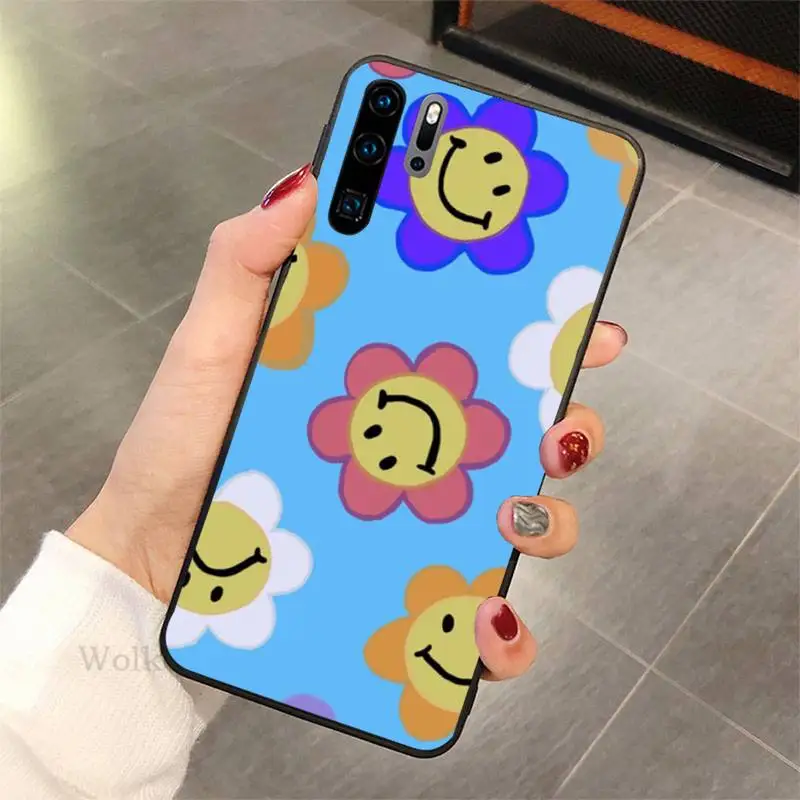 

Smiley Flowers Phone Case For Huawei P10 20 30 40 lit 2017 pro SMART 2019 nax fundas cover