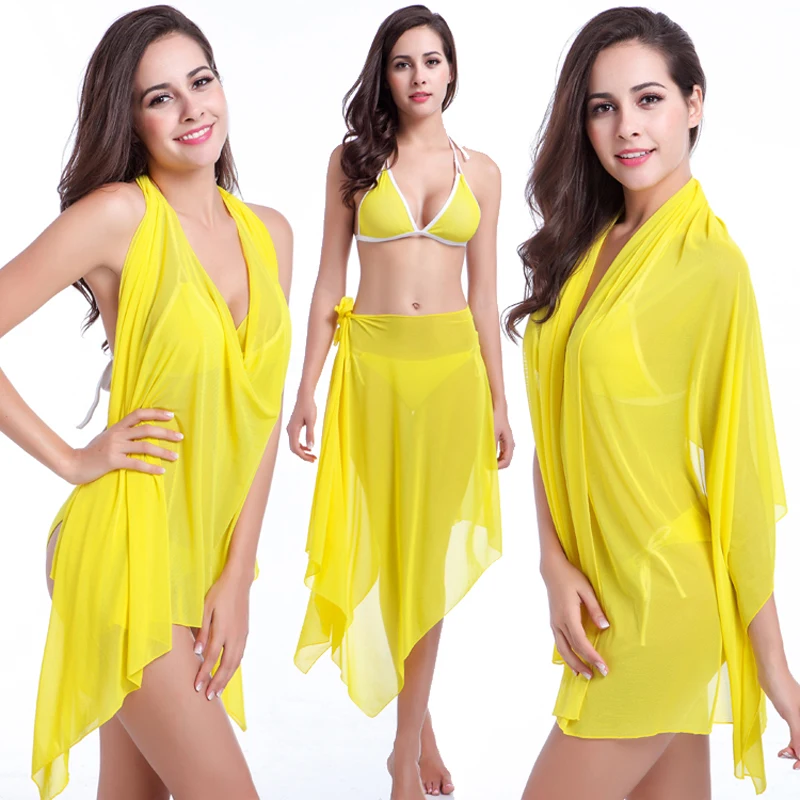 

10 in 1 Transparent Stretch Mesh Beach Dress Cover Ups 2021 Matches Bikini Convertible Infinite Women's Summer Beach Pareo