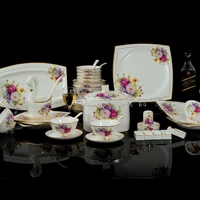 jingdezhen luxury bone porcelain tableware set bowl and plate household european gold inlaid bowl and plate western style wed