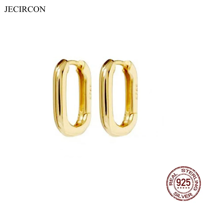 

JECIRCON 925 Sterling Silver Geometric Oval Hoop Earrings for Women Korean Style Gold Silver Color Earrings Fine Jewelry 2021