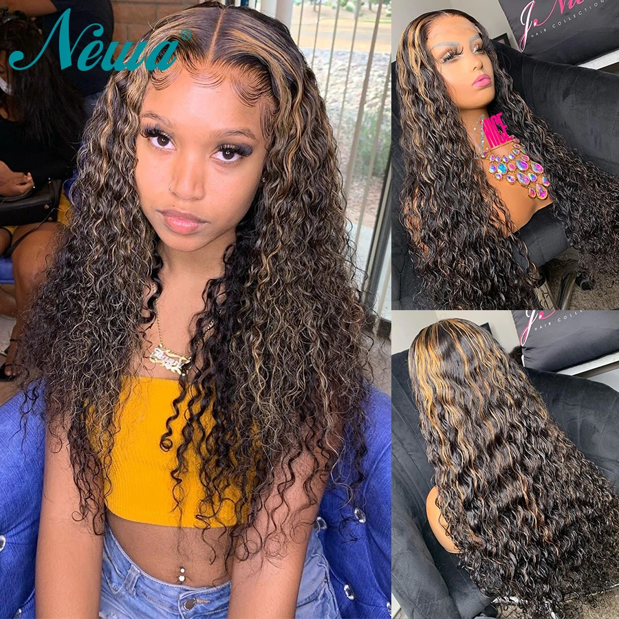 

Newa Highlight Lace Front Wig Human Hair Pre Plucked 13x6 Water Wave Lace Frontal Wig Blonde Brazilian Remy Hair 4X4 Closure Wig