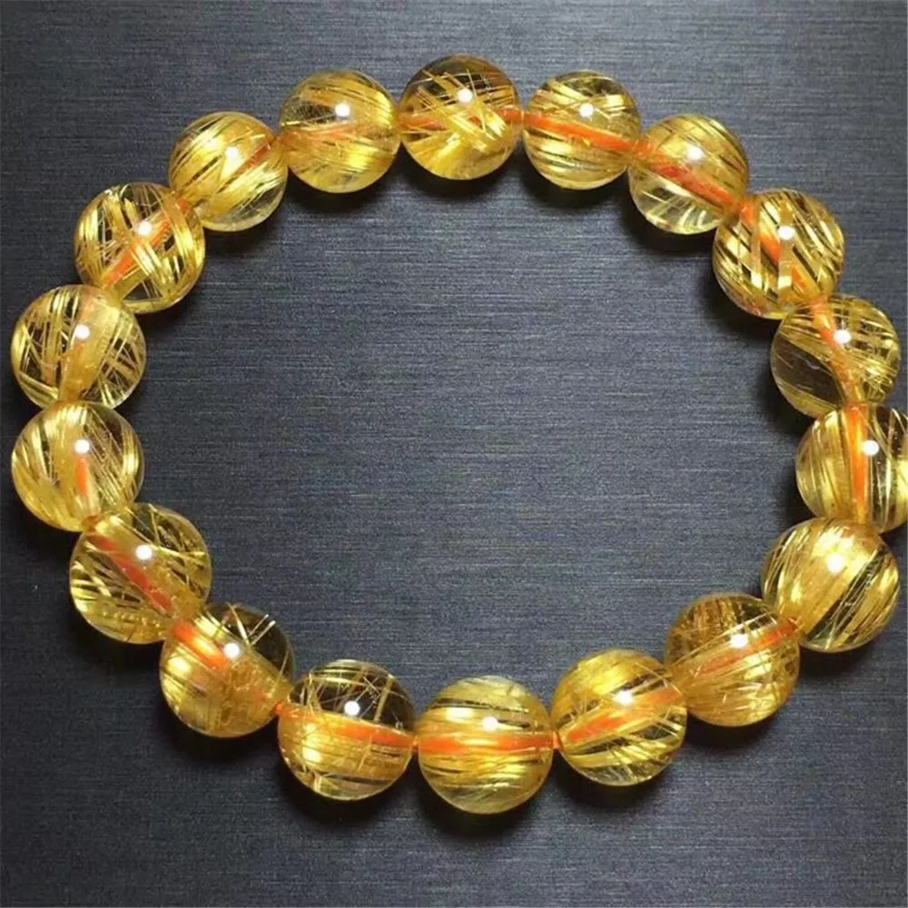 

Certificate 10mm Natural Gold Rutilated Bracelet Jewelry For Woman Man Wealth Luck Quartz Crystal Beads Stretch Strands AAAAA
