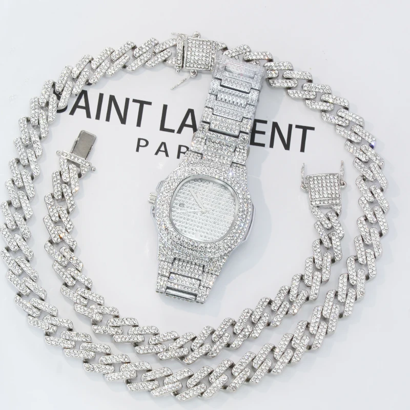 Хип хоп ледяной Techno Pave Watch и 8 &quot16&quot 18 &quot20&quot 24 &quotкубинский браслет цепочка с