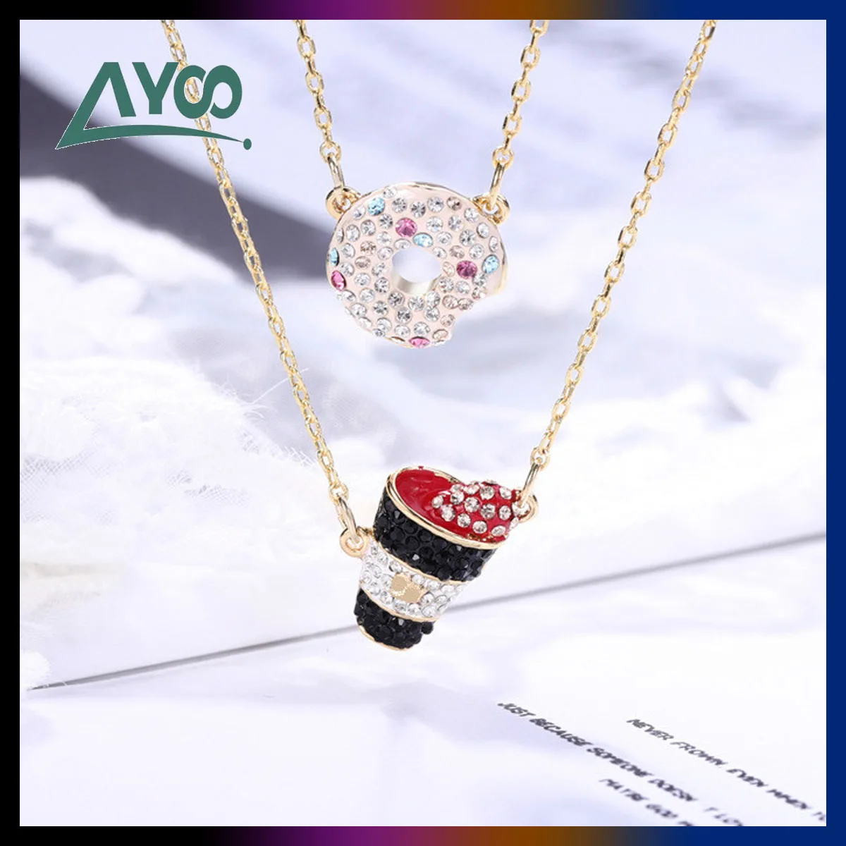 Fashion Jewelry SWA High Quality Exquisite Crystal Lovely Coffee Doughnut Shape Sweet Romantic Women Pendant Necklace Best Gift