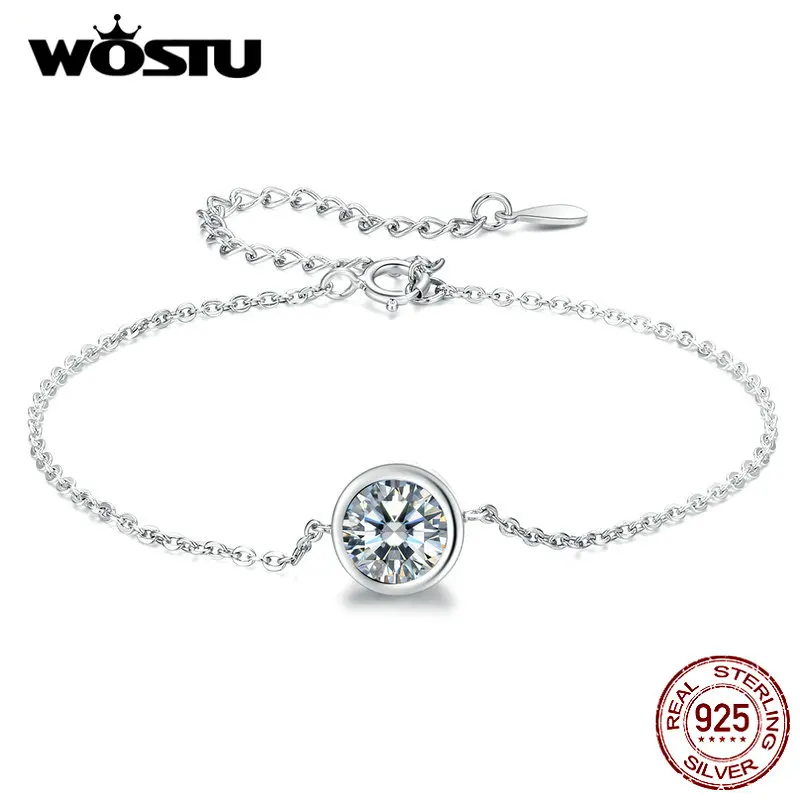 WOSTU оригинальные браслеты из настоящего серебра 925 пробы круглые циркониевые