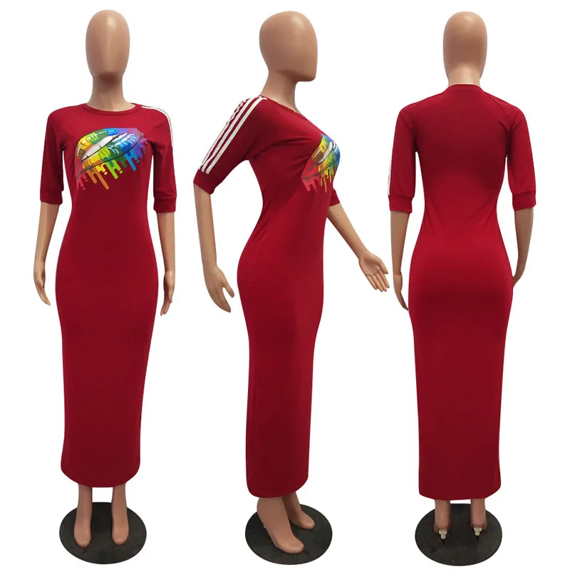 Повседневное Для женщин Bodycon платье летние модные разноцветные радужные губы офсетная печать обхват талии, обхват бедер, ужин платья для Для женщин vestidos mujer