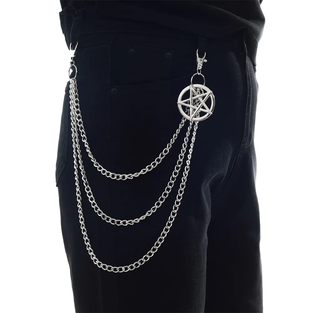 2021 Side Punk Chain On The Jeans Pants Women Pentagram Keychains for Men Unisex Egirl  eBoy Harajuku Goth Aesthetic Accessories