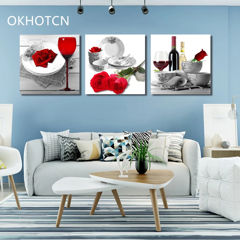 Classic Red Flower Wine Prints Home Decor Nordic Canvas Painting Wall Art Picture Living Room |