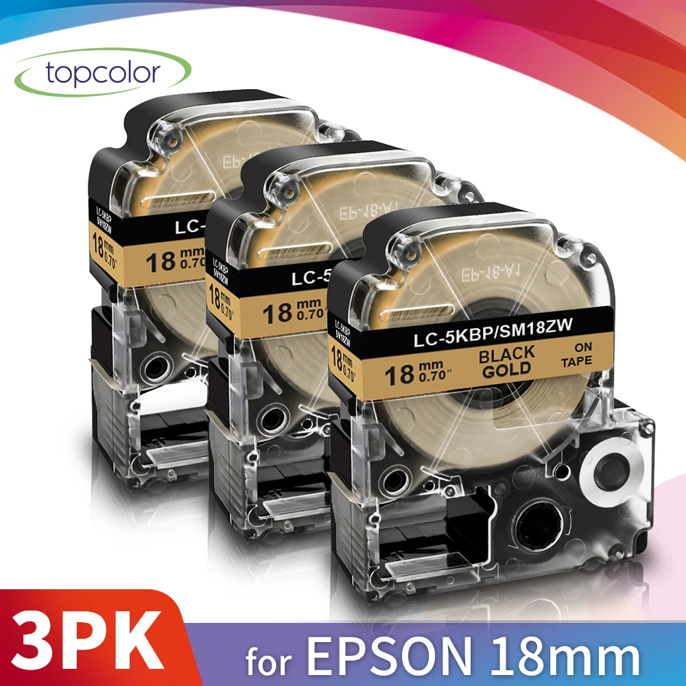 

Topcolor 3PK SM18ZW 18 мм лента принтера Черный золотистого и заменить KingJim Epson этикетировщик 8 м Длина LW-500 LW-600P LW-700 прибор для нанесения этикеток