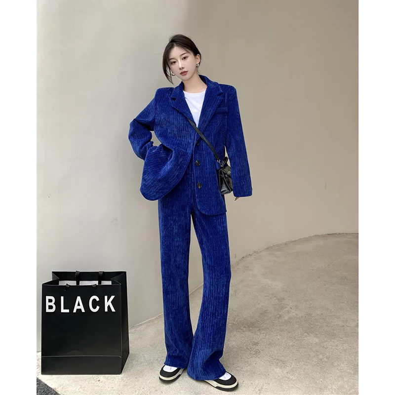 

Комплект из двух предметов Женский, зеленый пиджак с длинным рукавом и прямые брюки, элегантный костюм, Осень-зима