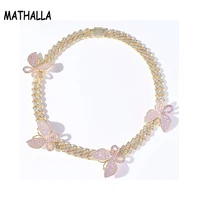 mathalla butterfly charm micro dense zircon cuban chain necklace iced cubic zircon gold fashion hiphop jewelry mens jewelry