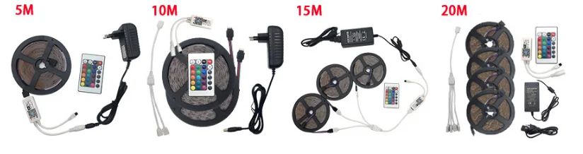 Светодиодный светильник 2835 SMD RGB лента 5 м 10 м 15 м 20 м DC12V 3528 5050 Гибкая RGB Светодиодная лента e лента Диод+ WiFi контроллер+ адаптер