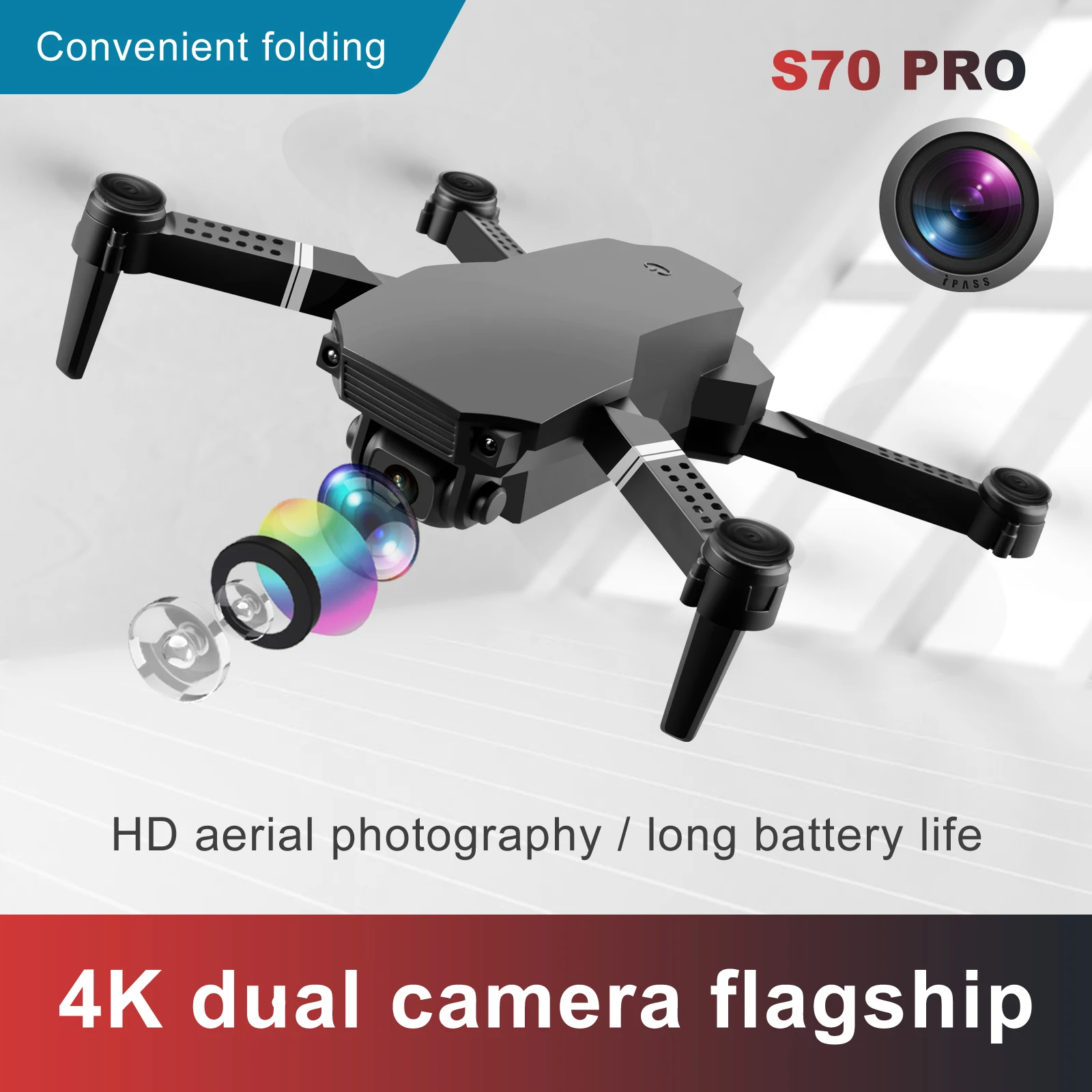 

Hot BYGLTY S70 Drone 4K HD WiFi FPV 1080p Real-time Transmission RC Dual Camera Foldable Height Keeping Drone Quadcopter Toy