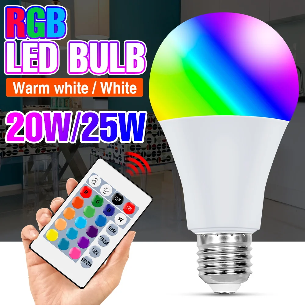 

E27 LED Bulb 220V Smart Lamp RGB Light Bulb 20W 25W Round Bulb 110V Magic Bulb Dimmable Colorful Lighting Christmas Home Decor