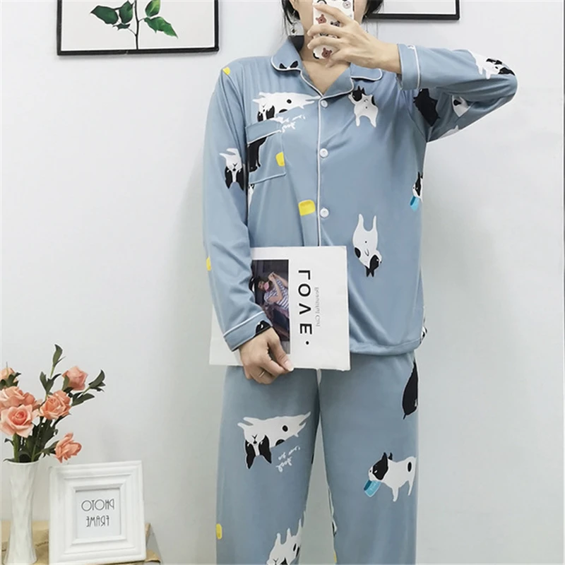 

Women's loose casual two-piece cartoon lapel cardigan home service comfortable suit breathable pajamas