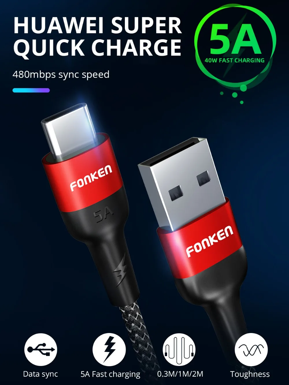 FONKEN 5A USB C кабель 40 Вт Быстрая зарядка type C кабели для HUAWEI P30 MATE 20 PRO быстрое зарядное устройство Шнур type-C Android телефонный провод
