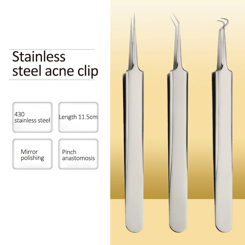 

1PCS Acne Needle Tweezers Blackhead Blemish Pimples Removal Pointed Bend Gib Head Face Care Tools Comedone Acne Extractor