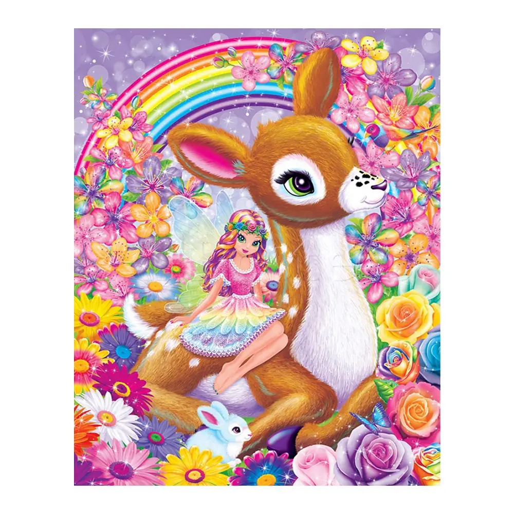 Sika олень и маленькая девочка Алмазная картина мультфильм животное круглая