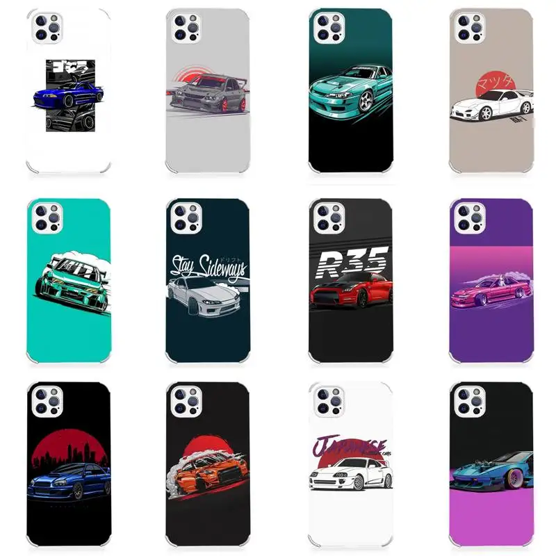 

racing car JDM cartoon newly Phone Case Lambskin Leather For iphone 12 11 8 7 6 XR X XS PLUS MINI PLUS PRO MAX Shockproof