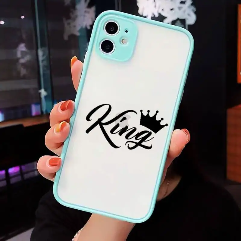 

King Queen Crown Phone Case matte transparent For iphone 7 8 11 12 plus mini x xs xr pro max cover