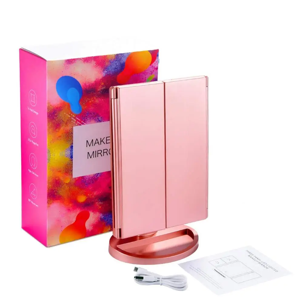 Трехстороннее складное зеркало для макияжа с подсветкой увеличение 2X/3X 21