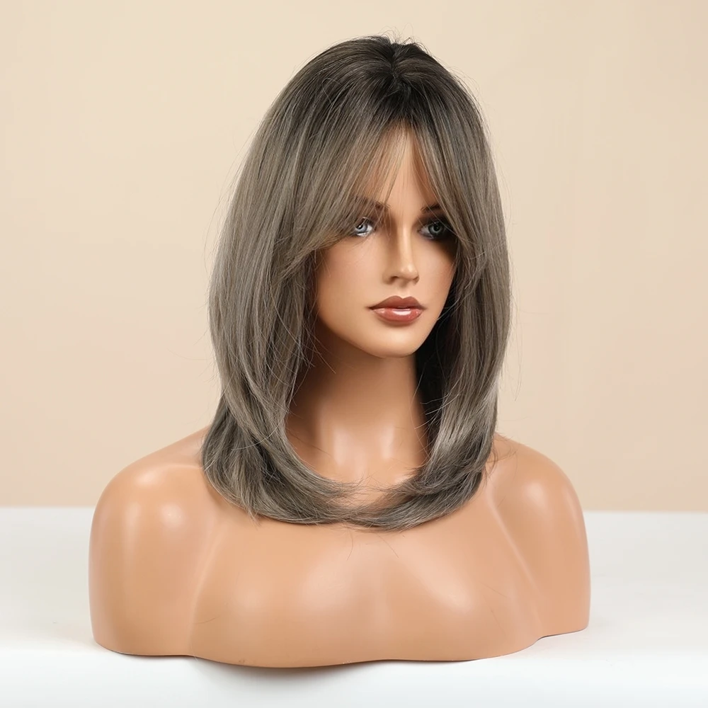 Парик из синтетических волос Блонд единорог Бобо с челкой прямые волосы темные