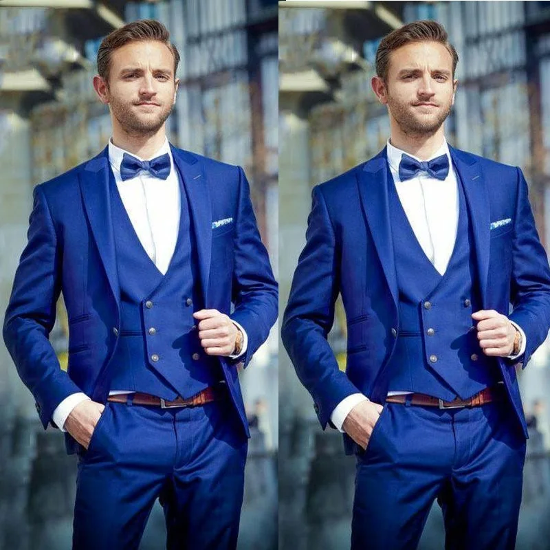 

Royal Blue Men Suits for Wedding Peaked Lapel Bridegroom Wears Custom Made Slim Fit Formal Prom Tuxedos Groom Best Man