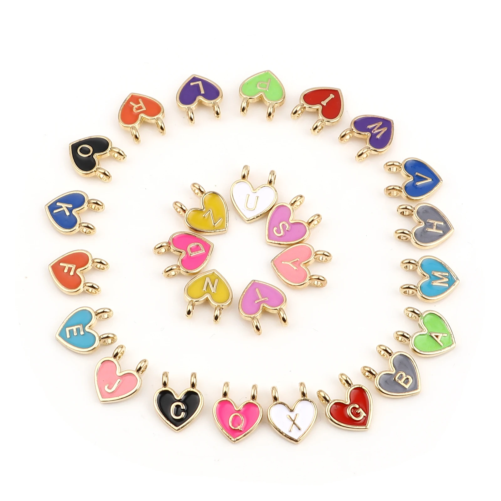 

DoreenBeads 10 шт. цинковый сплав на основе Подвески Сердце многоцветный Первоначальный Алфавит/заглавной буквы A-Z Эмаль Подвеска 14x11mm