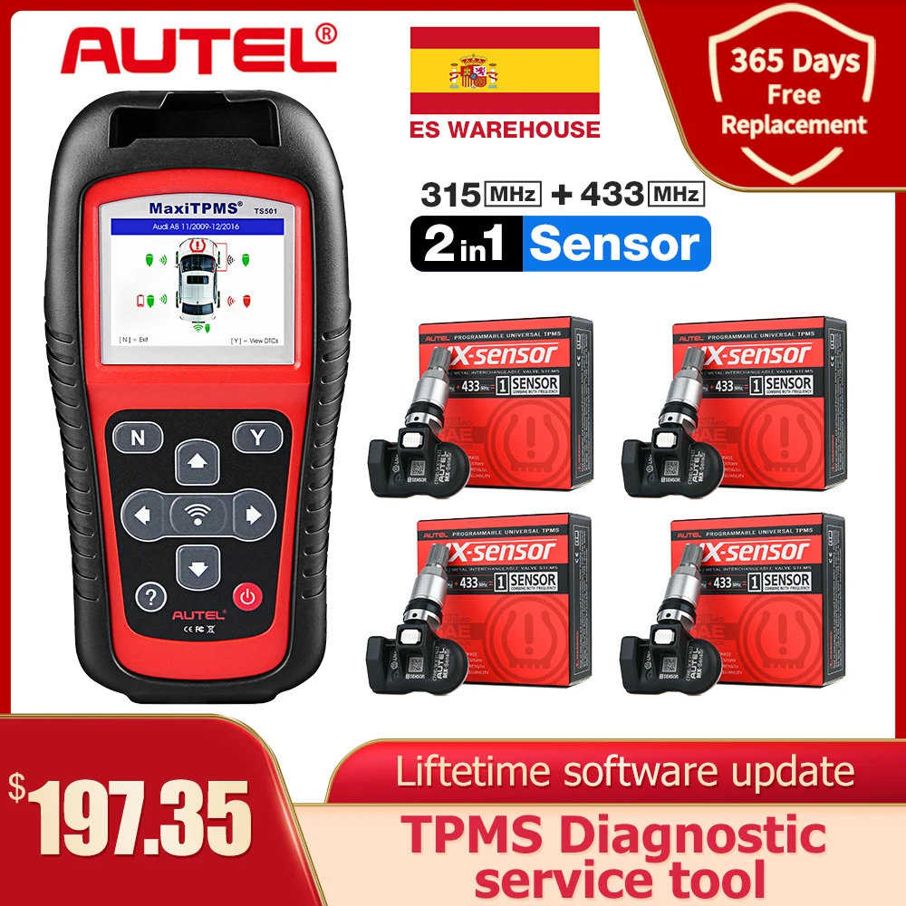 

Инструменты для ремонта шин Autel TPMS 2 в 1, датчик TPMS с поддержкой программирования TS501, TS508, равный 433 МГц + 315 МГц