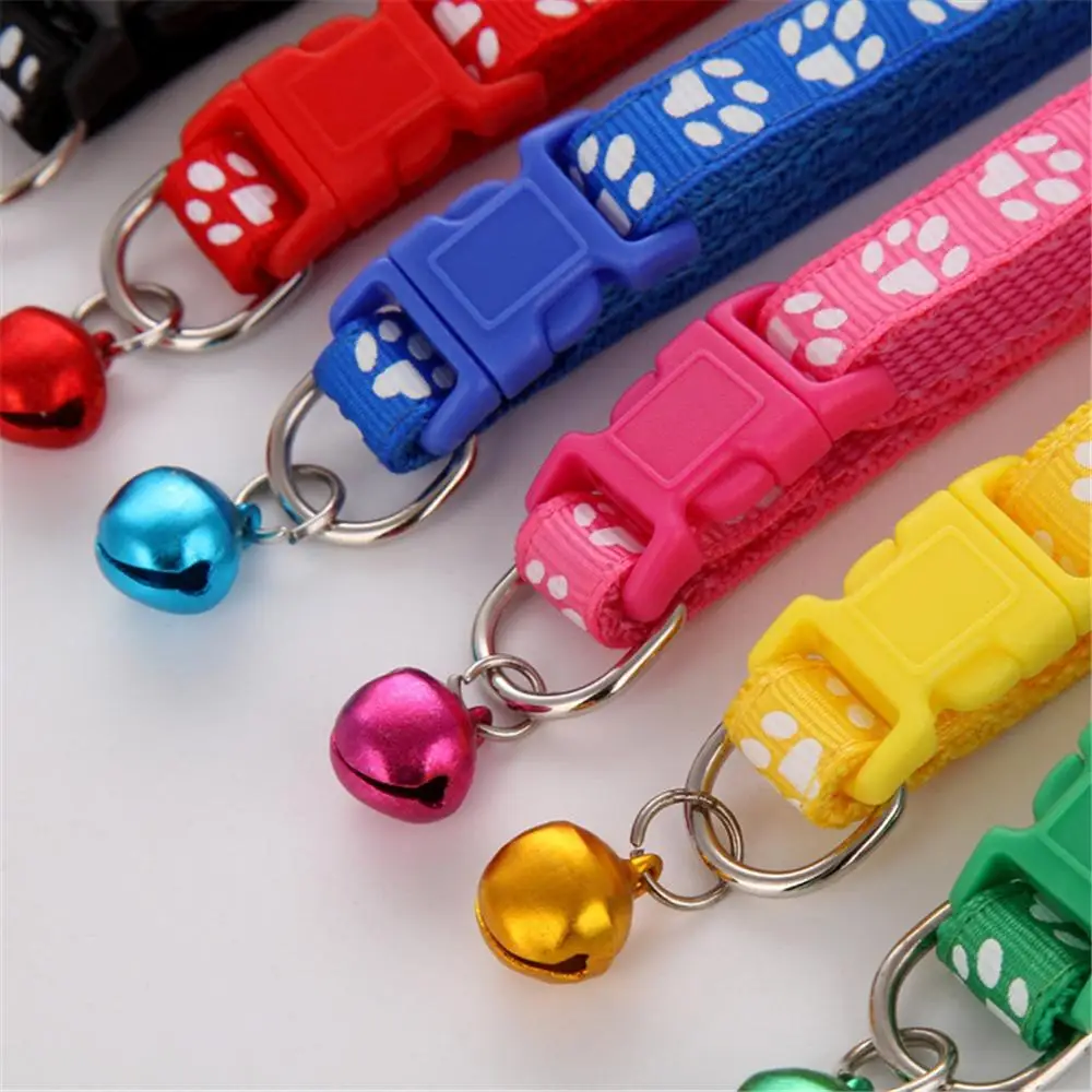

2019 hot pets with bells cute little footprints pet collar adjustable necklace nylon polyester puppy dog supplies