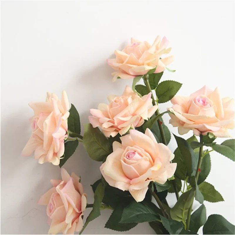 

5pcs Rose Artificial Flower Moist Real Touch Home Decor Party Wedding Decoration Wall Fake Flowers flores artificiales 71cm