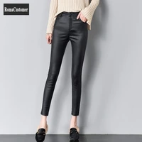 genuine leather pants womens 2022 autumn new black slim ankle length pants korean female fashion solid casual pencil pants