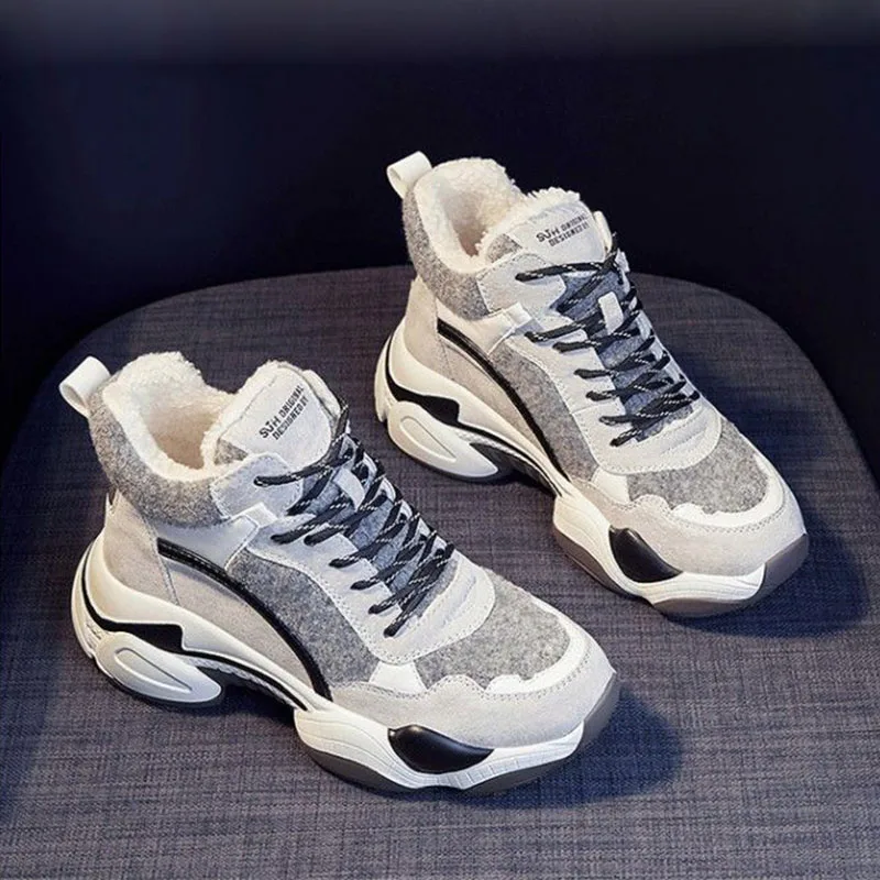 Rimocy/женские зимние кроссовки Теплая обувь из флока женская на плоской массивной